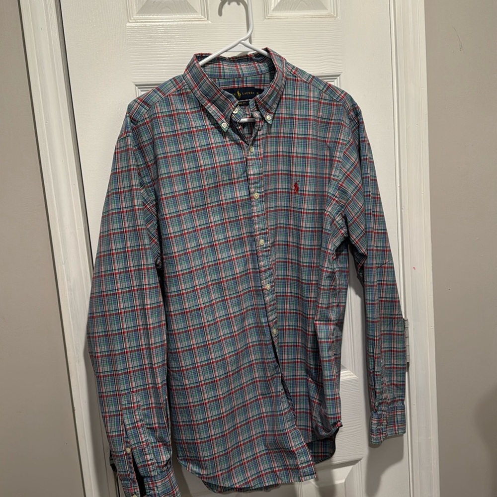 Ralph Lauren Men's Plaid Button Down Shirt - Blue and Red